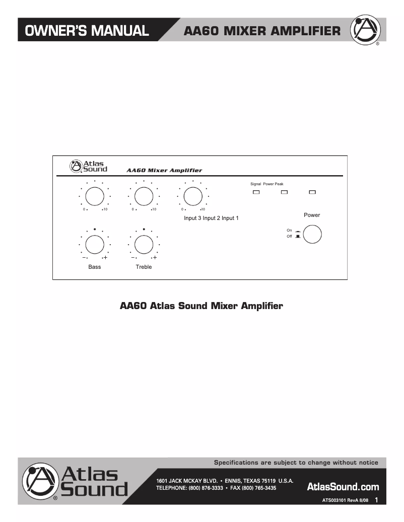 Page n°1 - Manuel utilisateur Atlas AA60