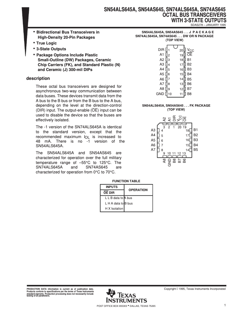 Page 1 de la notice Manuel utilisateur Texas Instruments SN74ALS645A-1N