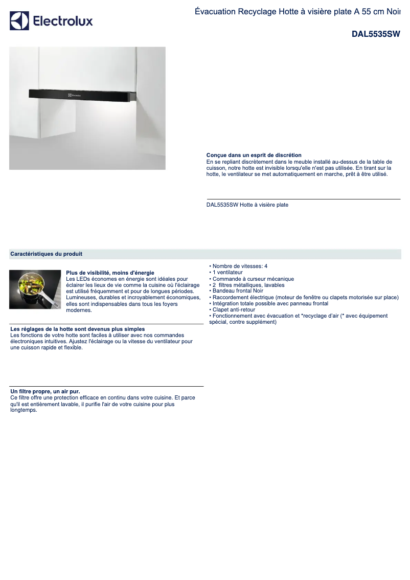 Page 1 de la notice Fiche technique Electrolux DAL5535