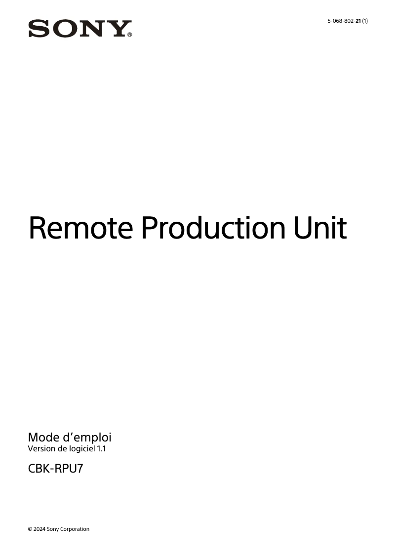 Page n°1 - Manuel utilisateur Sony CBK-RPU7