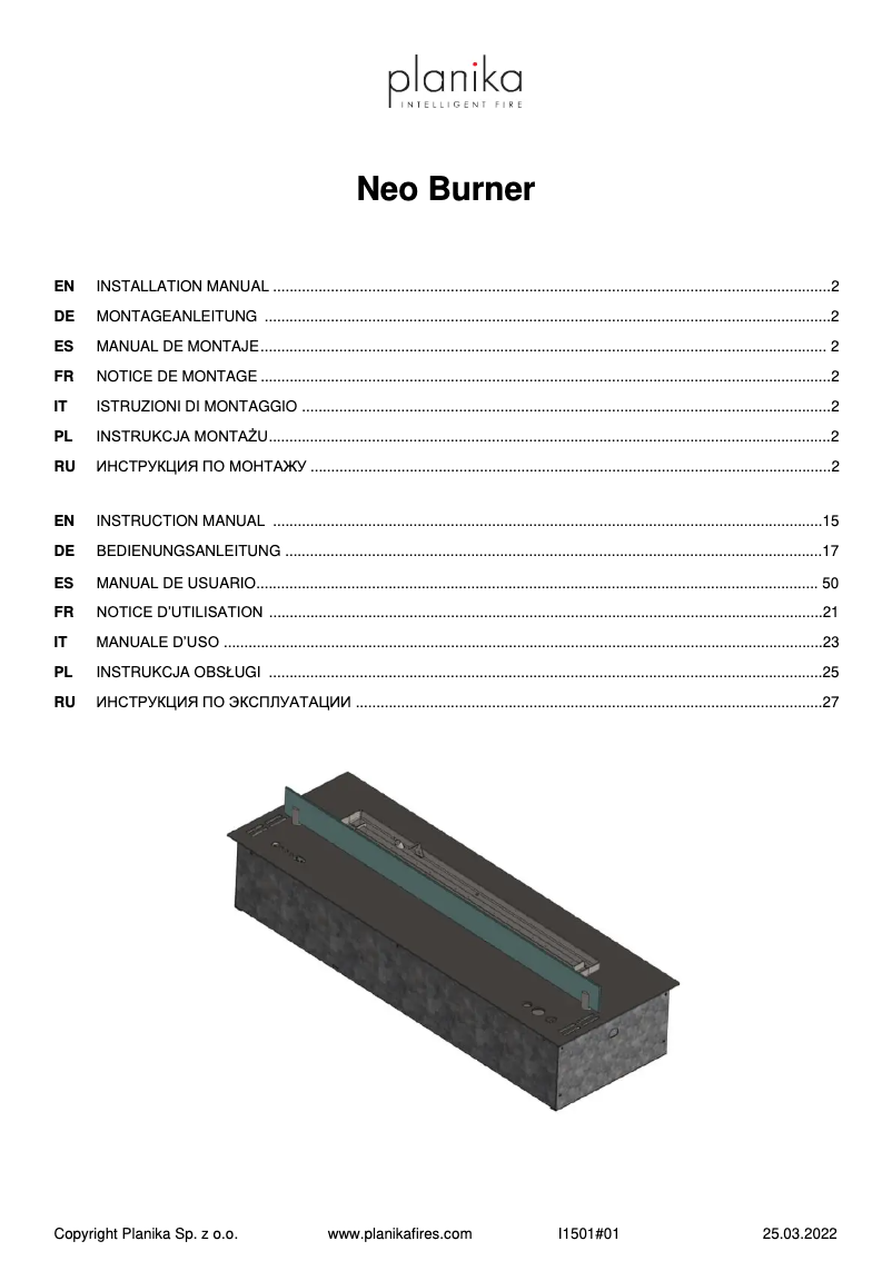 Page n°1 - Manuel utilisateur Planika Neo