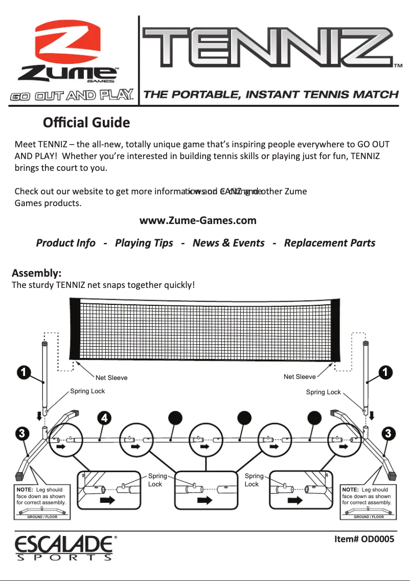 Page n°1 - Manuel utilisateur Zume Tenniz