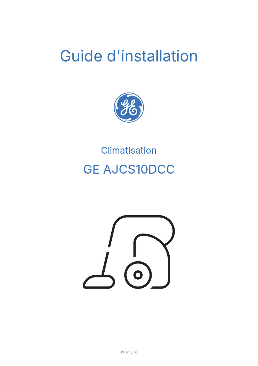 Page n°1 - Guide d'installation GE AJCS10DCC
