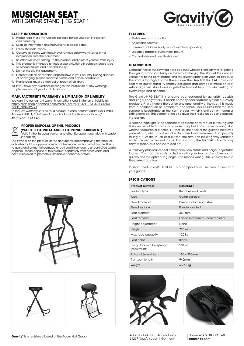 Página 1 del manual Manual de usuario Gravity FG SEAT 1