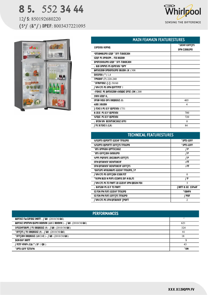 Page 1 de la notice Fiche technique Whirlpool WTM 552 RS SS