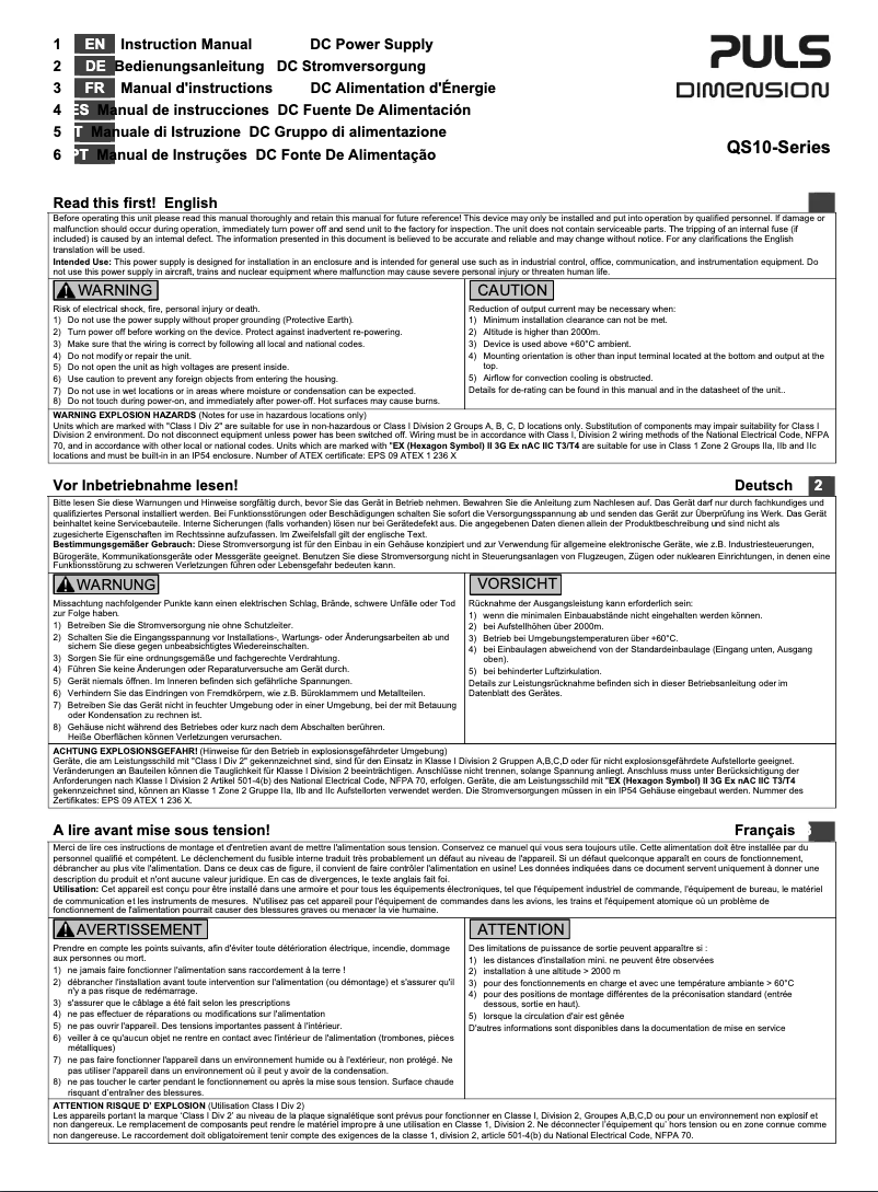 Page n°1 - Manuel utilisateur Puls Dimension DIMENSION QS10.481