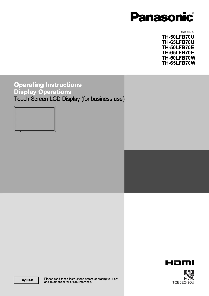 Image de la première page du manuel de l'appareil TH-65LFB70W