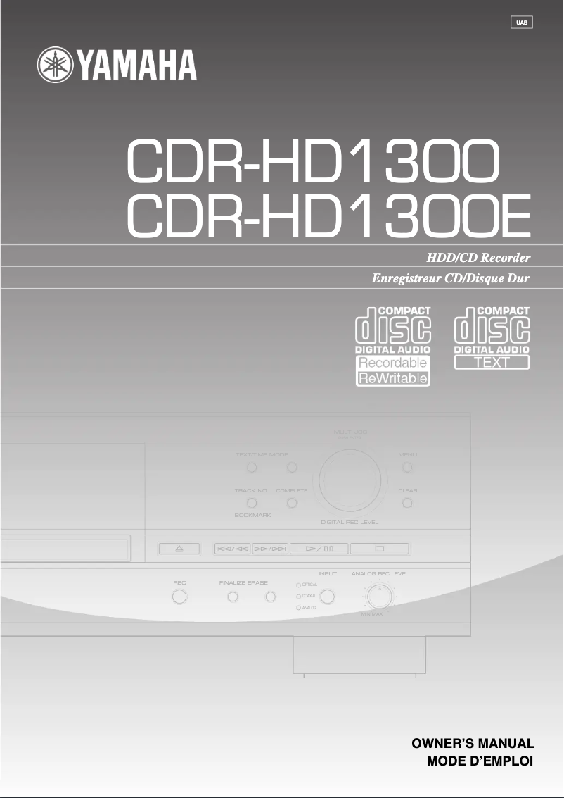 Page 1 of the manual User Manual Yamaha CDR-HD1300