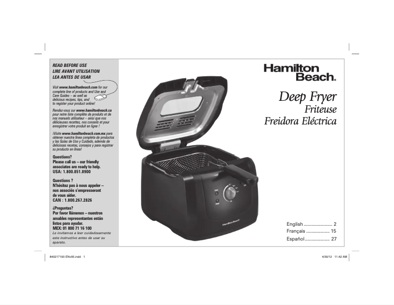 Page 1 de la notice Manuel utilisateur Hamilton Beach 35021