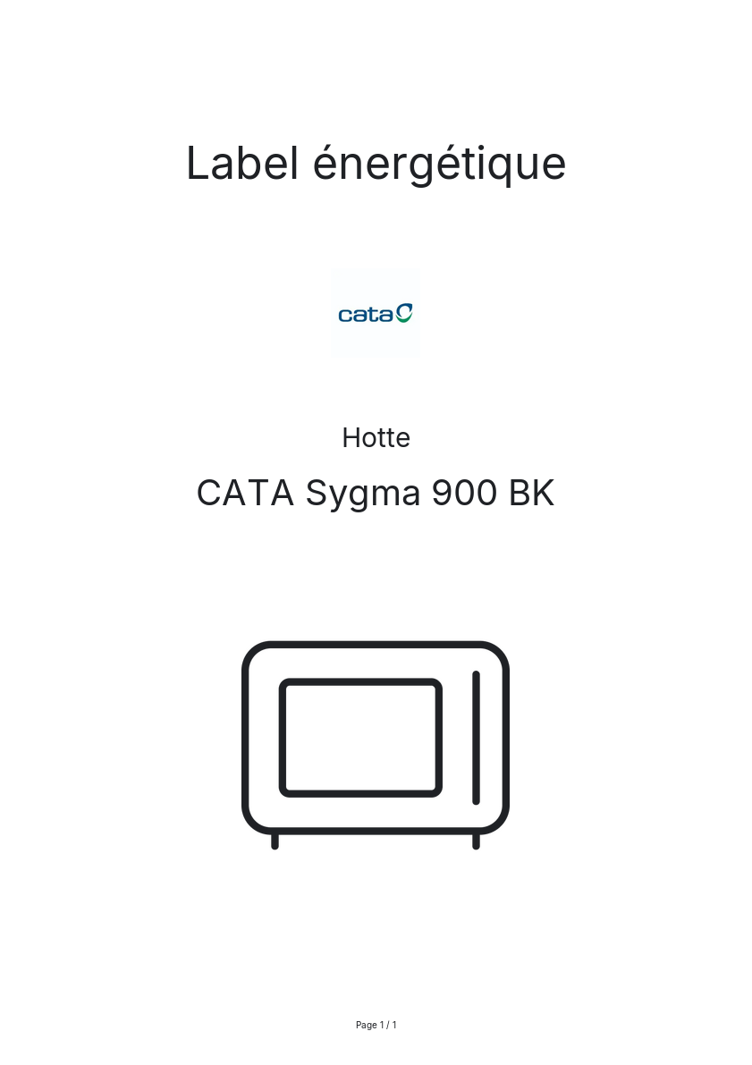 Page n°1 - Label énergétique CATA Sygma 900 BK