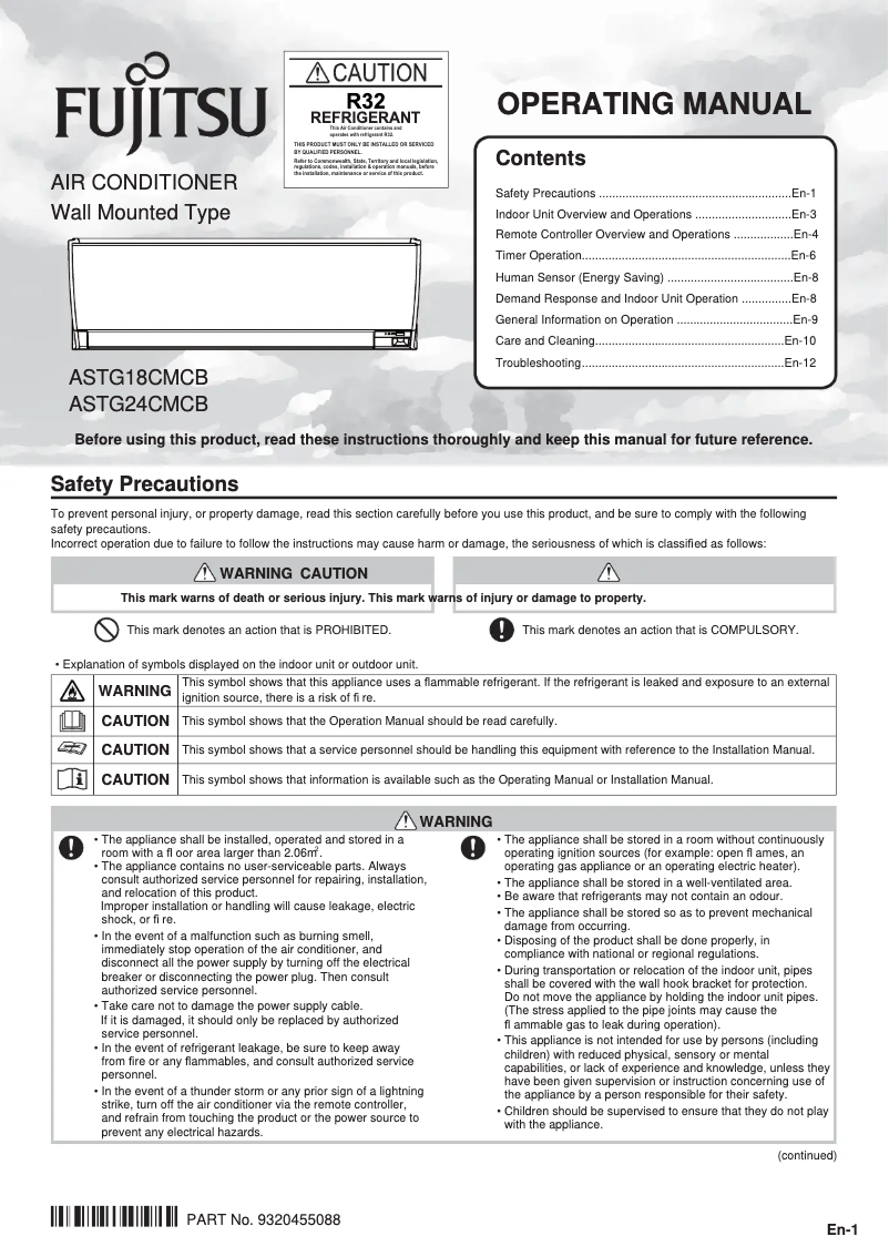 Page 1 de la notice Manuel utilisateur Fujitsu Lifestyle ASTG24CMCB