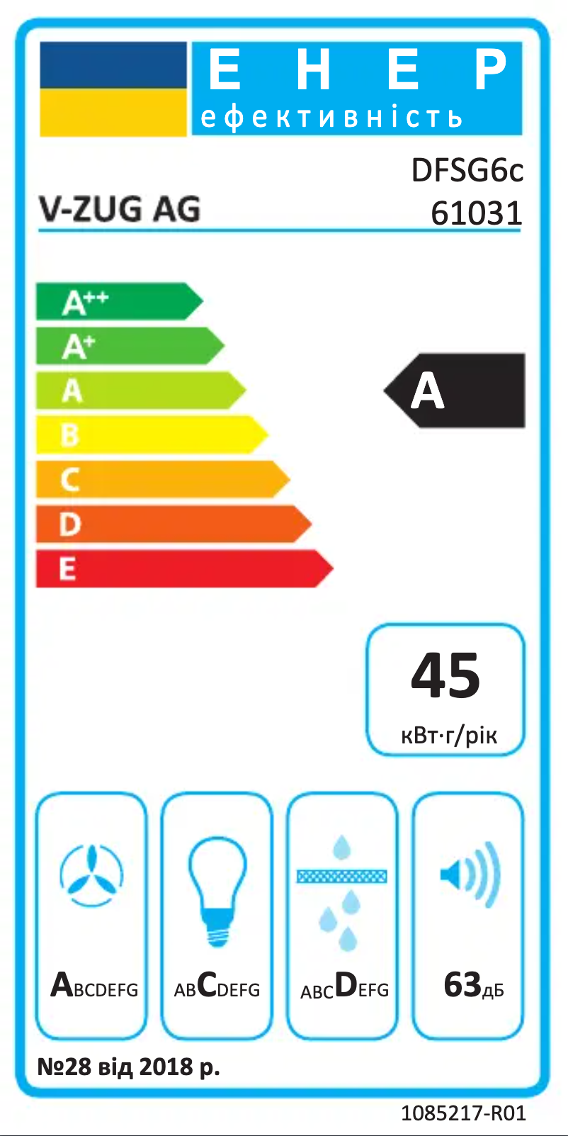 Page 1 de la notice Label énergétique V-Zug DF-SG 5/6