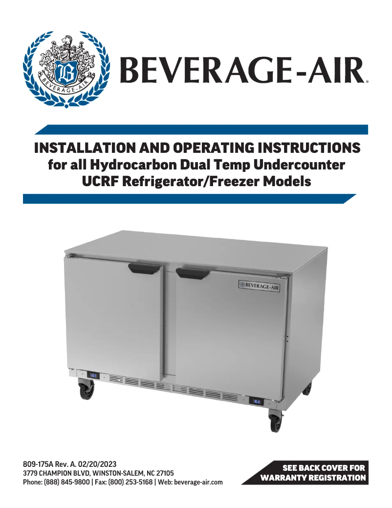 Page 1 de la notice Manuel utilisateur Beverage-Air UCF20HC-25-24-23