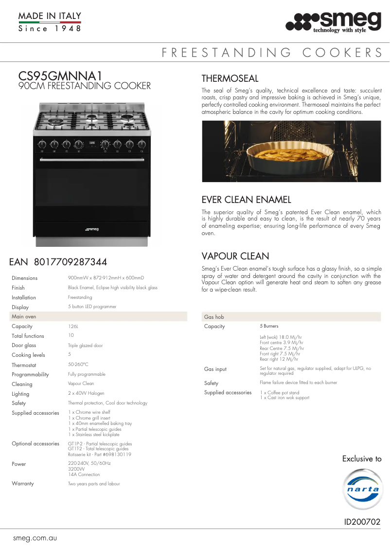 Page n°1 - Fiche technique Smeg CS95GMNNA1
