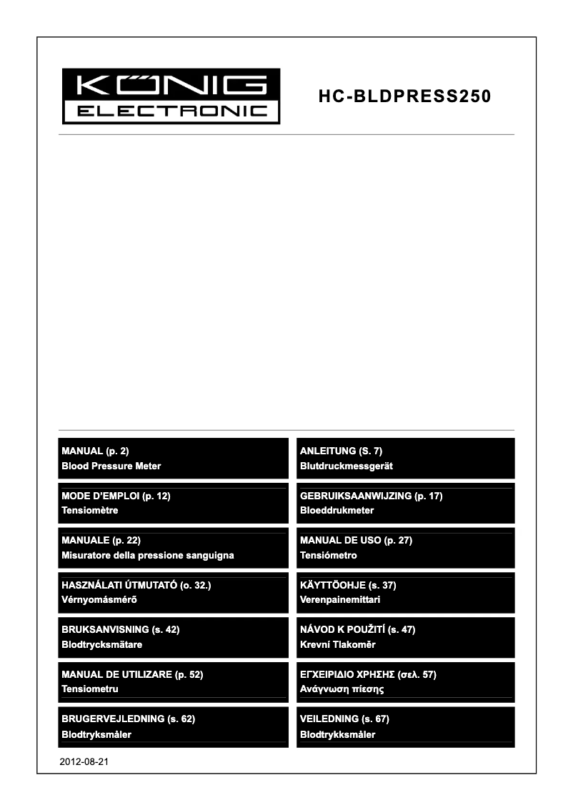 Page n°1 - Manuel utilisateur Konig HC-BLDPRESS250