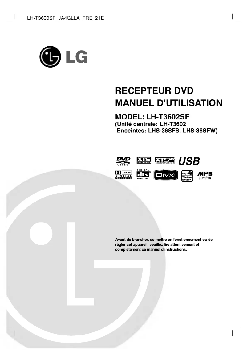 Page 1 de la notice Manuel utilisateur LG LH-T3602SF