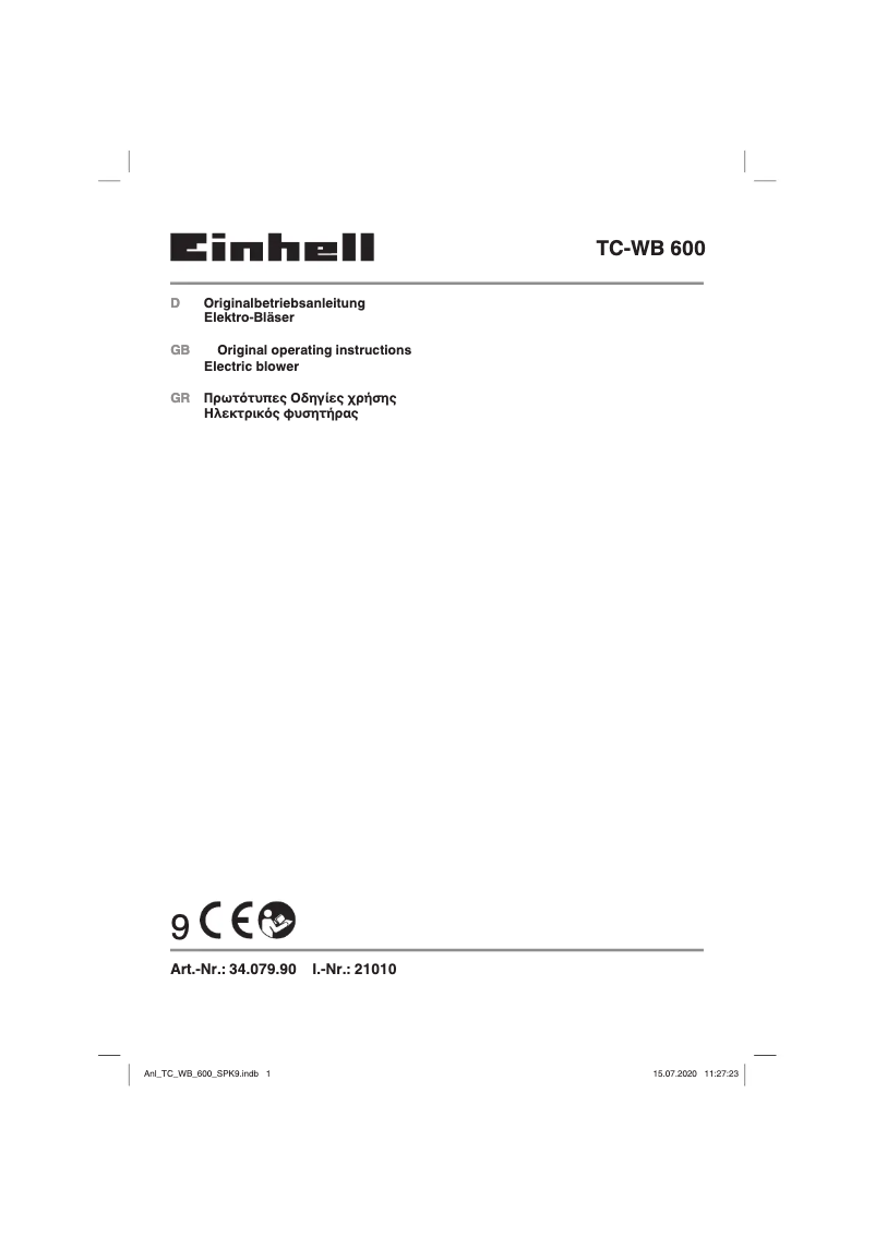 Page n°1 - Manuel utilisateur Einhell TC-WB 600
