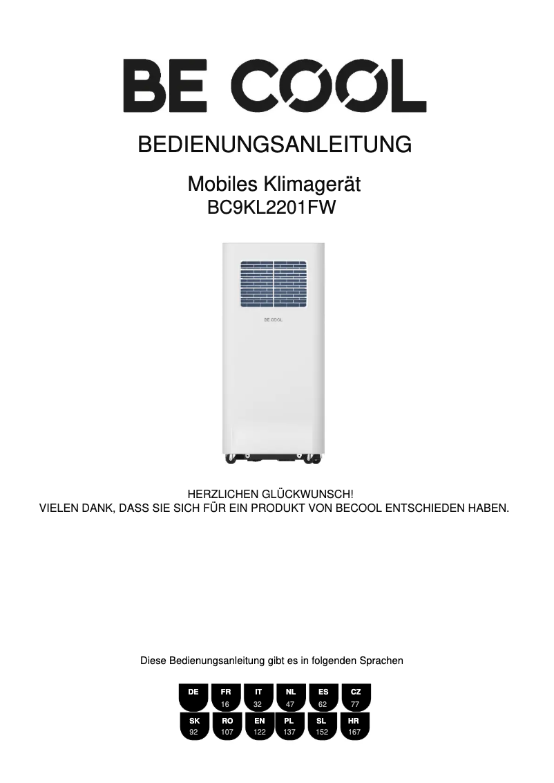 Page 1 de la notice Manuel utilisateur Be Cool BC9KL2201FW