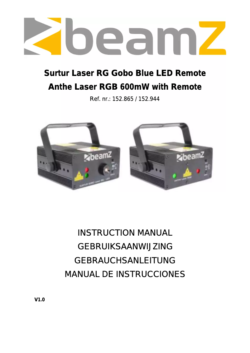 Page n°1 - Manuel utilisateur BeamZ Anthe
