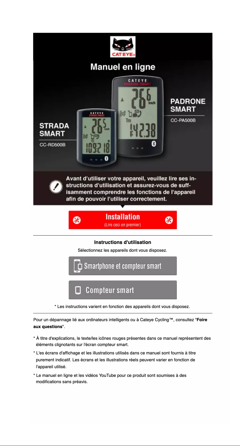 Image de la première page du manuel de l'appareil Strada Smart CC-RD500B