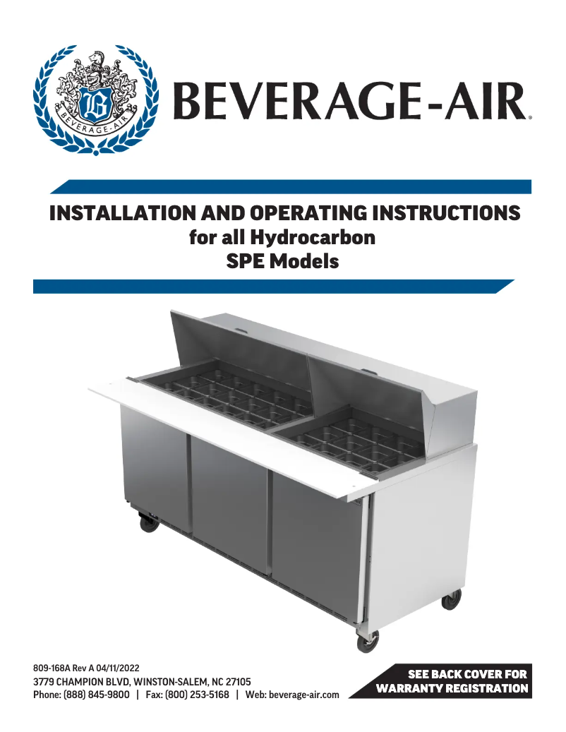 Page n°1 - Manuel utilisateur Beverage-Air SPED48HC-08-2
