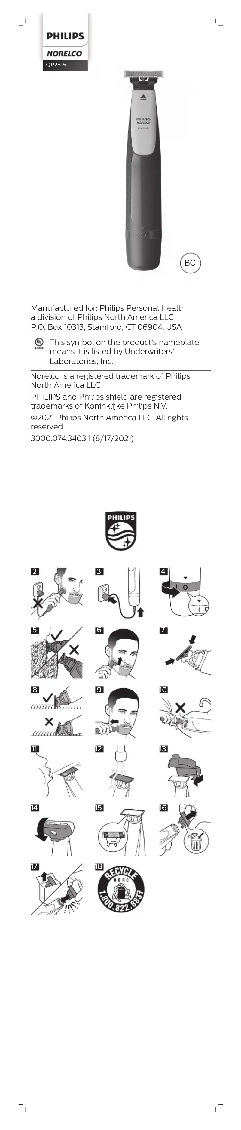 Page n°1 - Manuel utilisateur Philips OneBlade First Shave QP2515