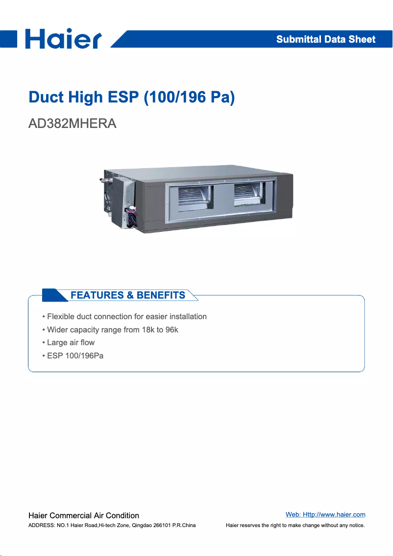 Page 1 de la notice Manuel utilisateur Haier AD382MHERA