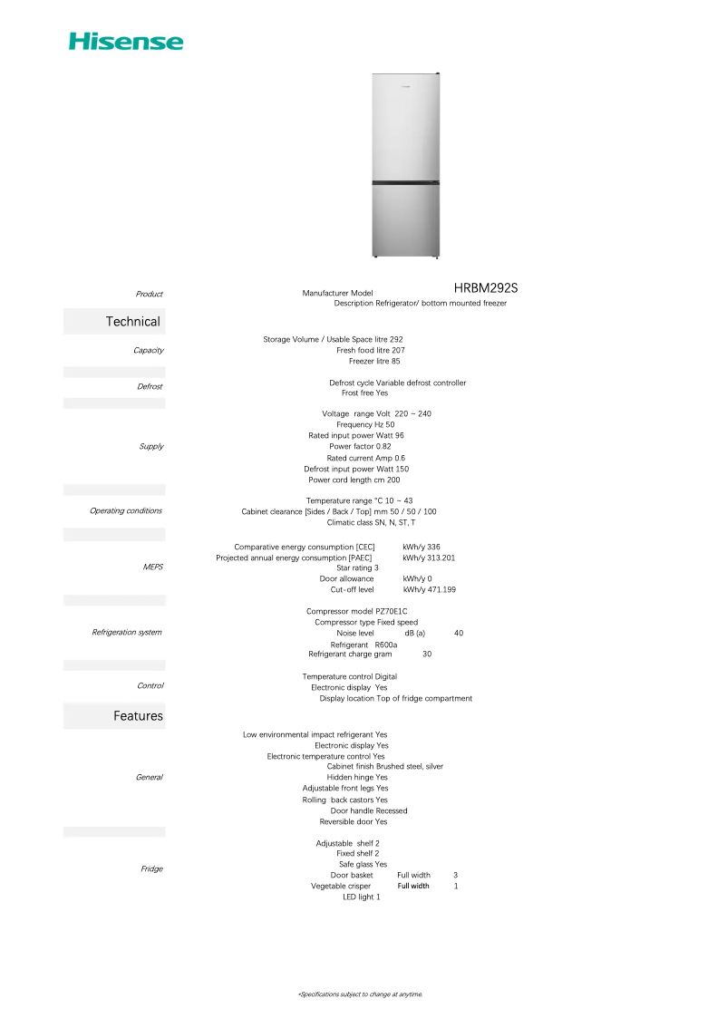 Image de la première page du manuel de l'appareil HRBM292S