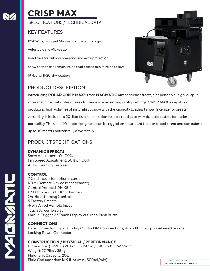 Page 1 de la notice Fiche technique Magmatic CRISP MAX