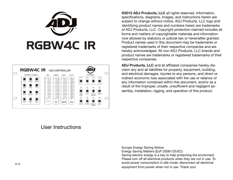 Page n°1 - Manuel utilisateur American DJ RGBW4C IR