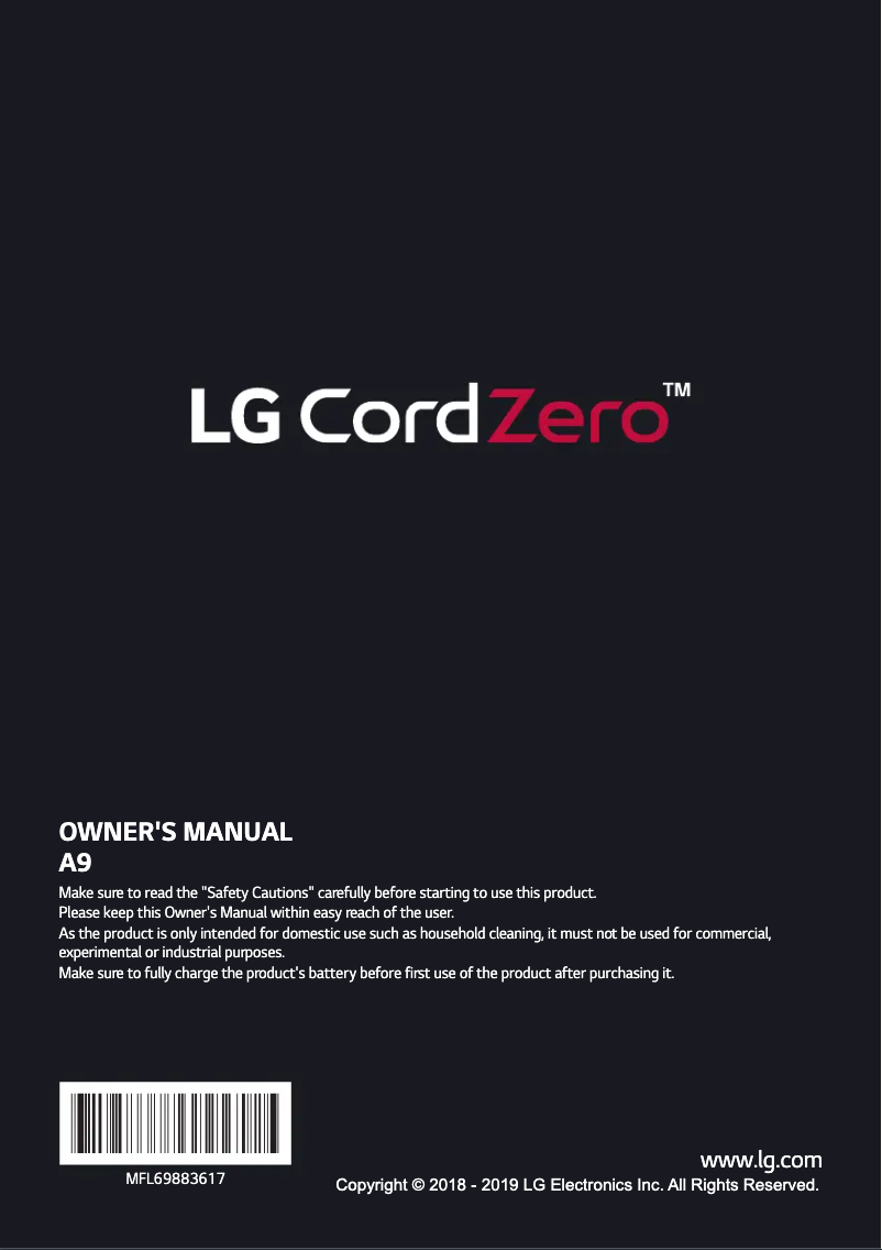 Page 1 de la notice Manuel utilisateur LG CordZero A9 Ultimate