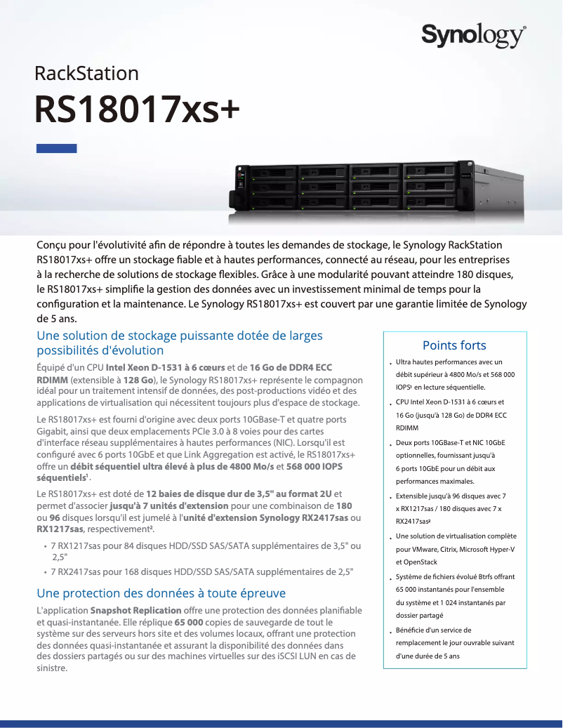 Image de la première page du manuel de l'appareil RackStation RS18017xs+