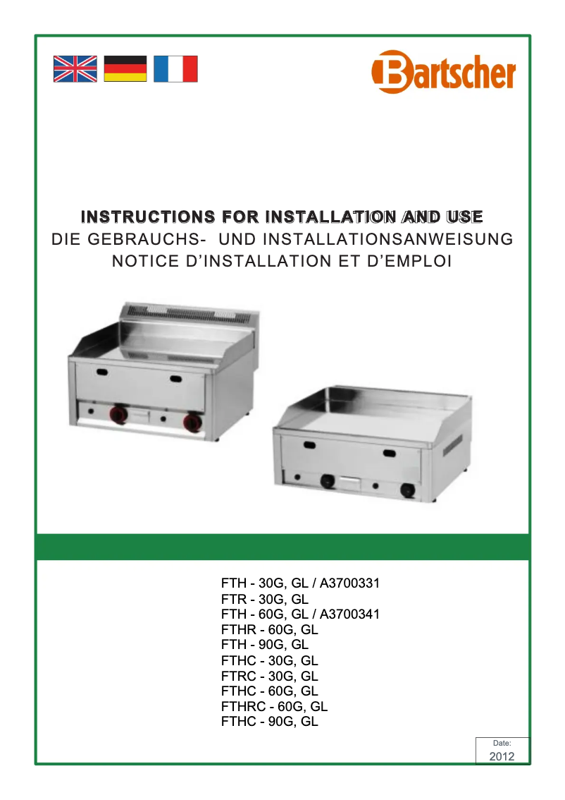 Page n°1 - Manuel utilisateur Bartscher GDP 650G-G