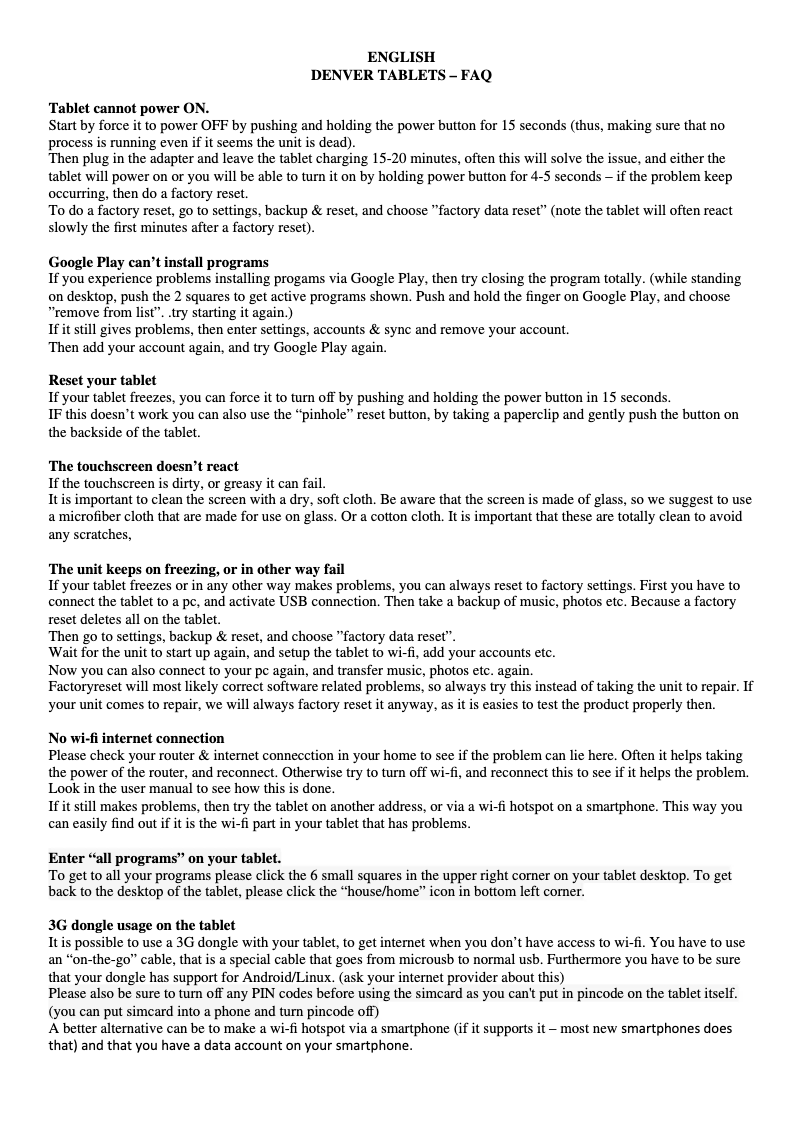 Page 1 de la notice Manuel utilisateur Denver TAD-90032