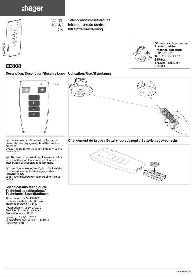 Page n°1 - Manuel utilisateur Hager EE808