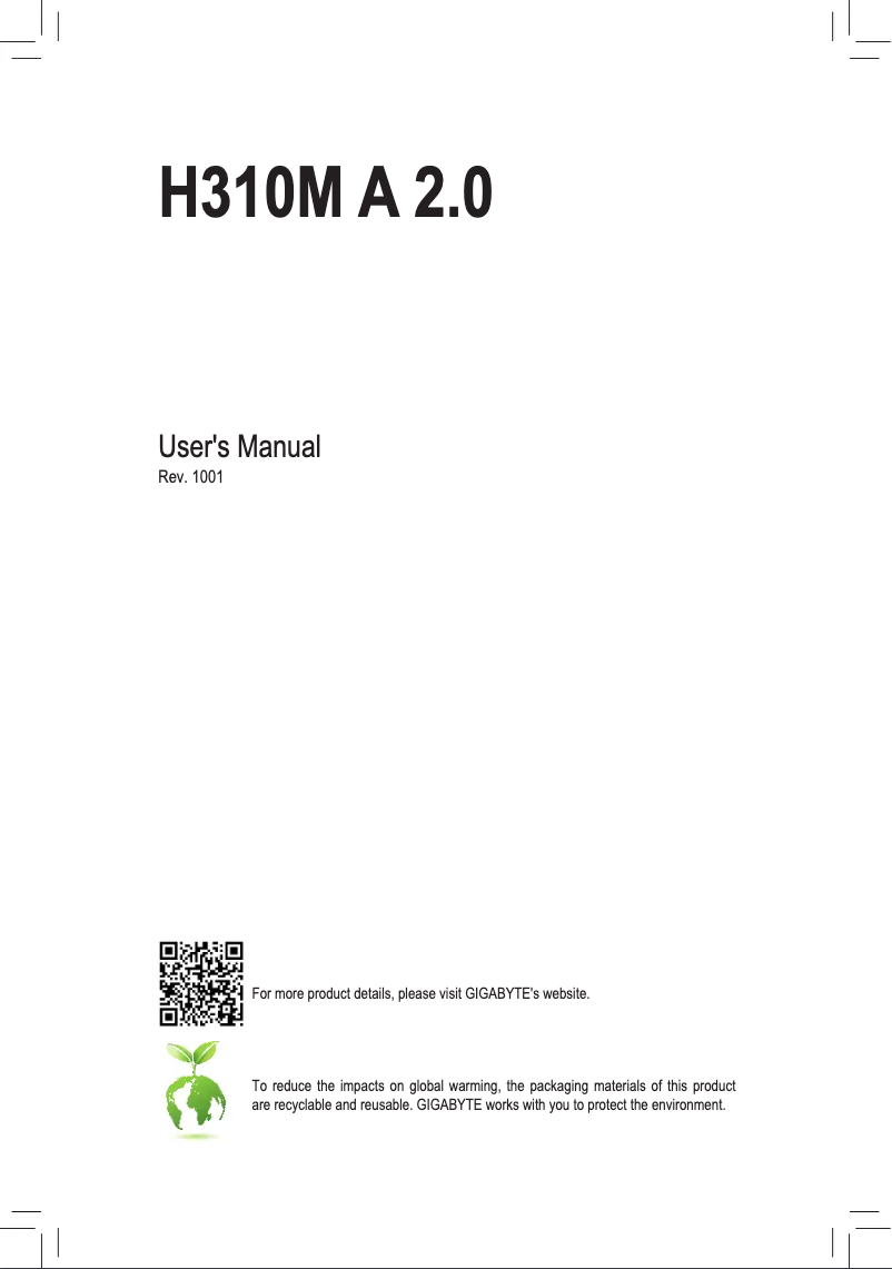 Page n°1 - Manuel utilisateur Gigabyte H310M A 2.0