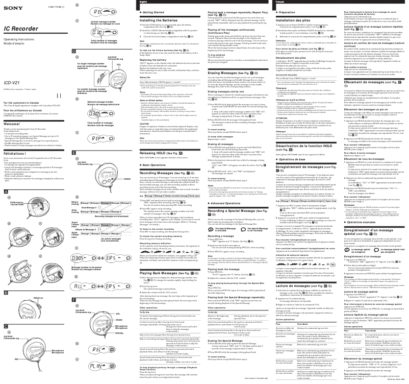Image de la première page du manuel de l'appareil ICD-V21