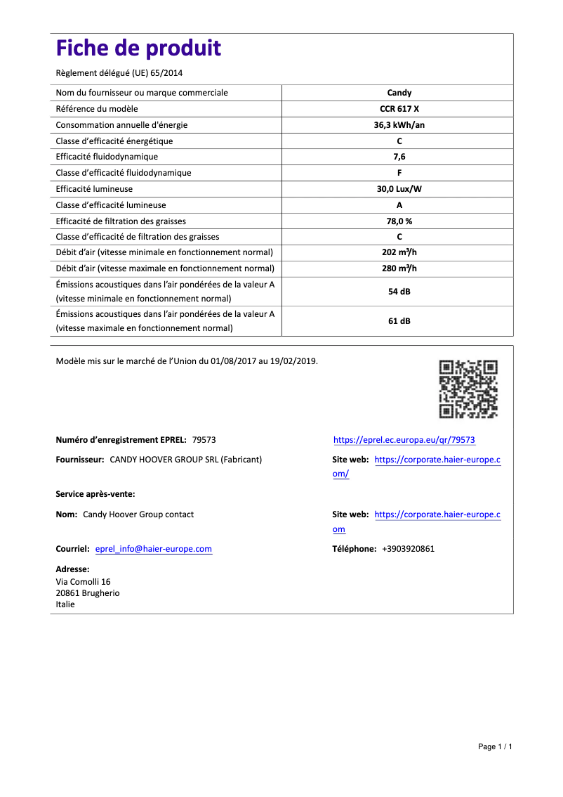 Page n°1 - Manuel utilisateur Candy CCR 617 X