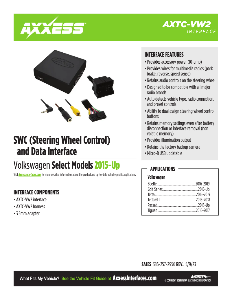 Page 1 de la notice Fiche technique AXESS AXTC-VW2