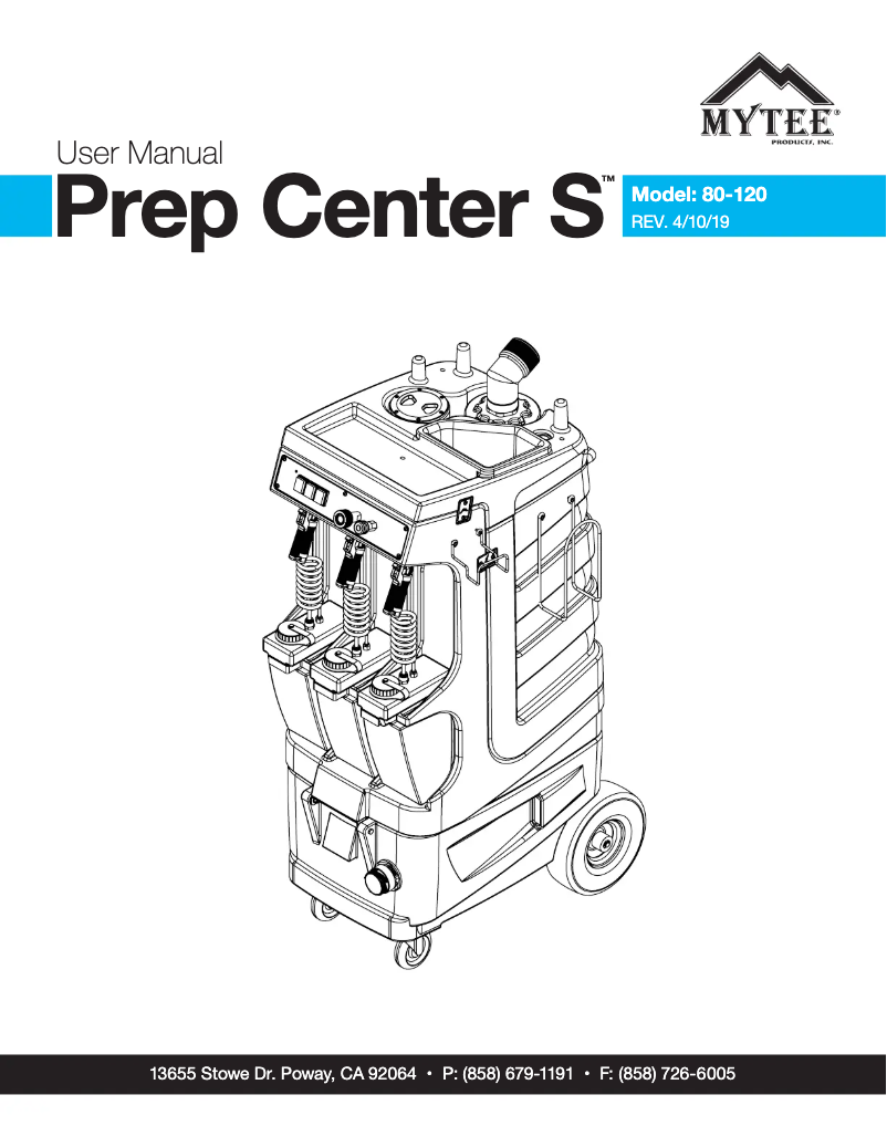 Page 1 de la notice Manuel utilisateur Mytee Prep Center 80-120