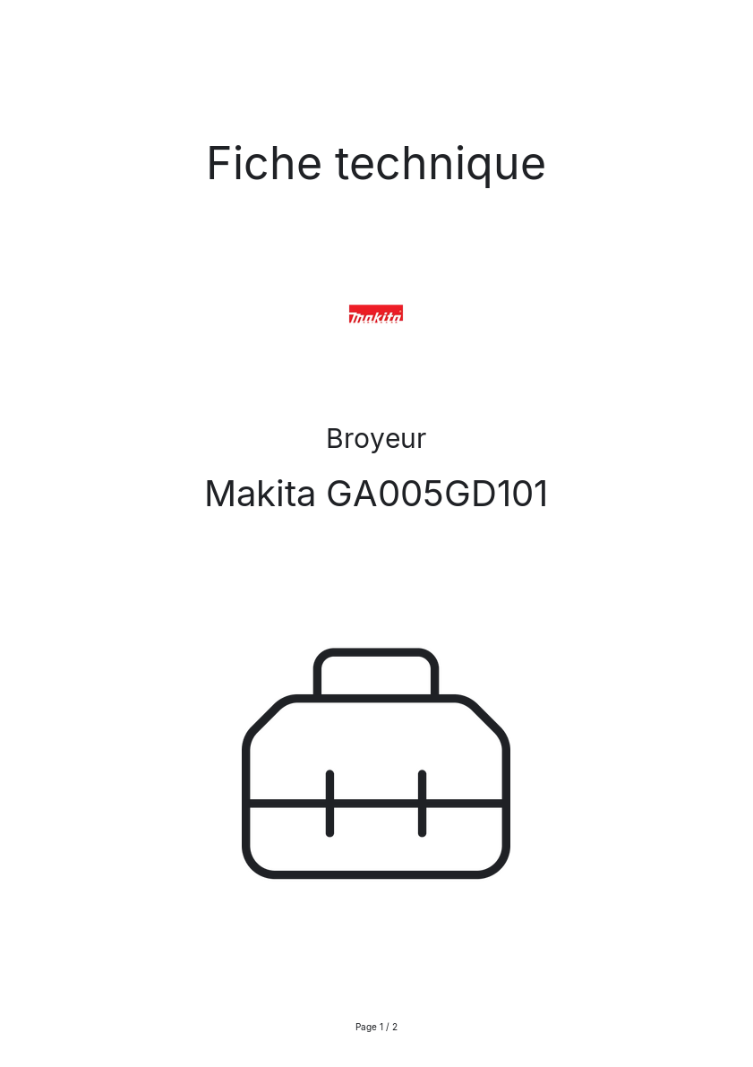 Page n°1 - Fiche technique Makita GA005GD101