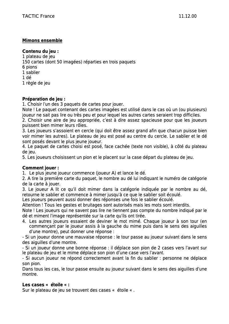 Image de la première page du manuel de l'appareil Mimons Ensemble