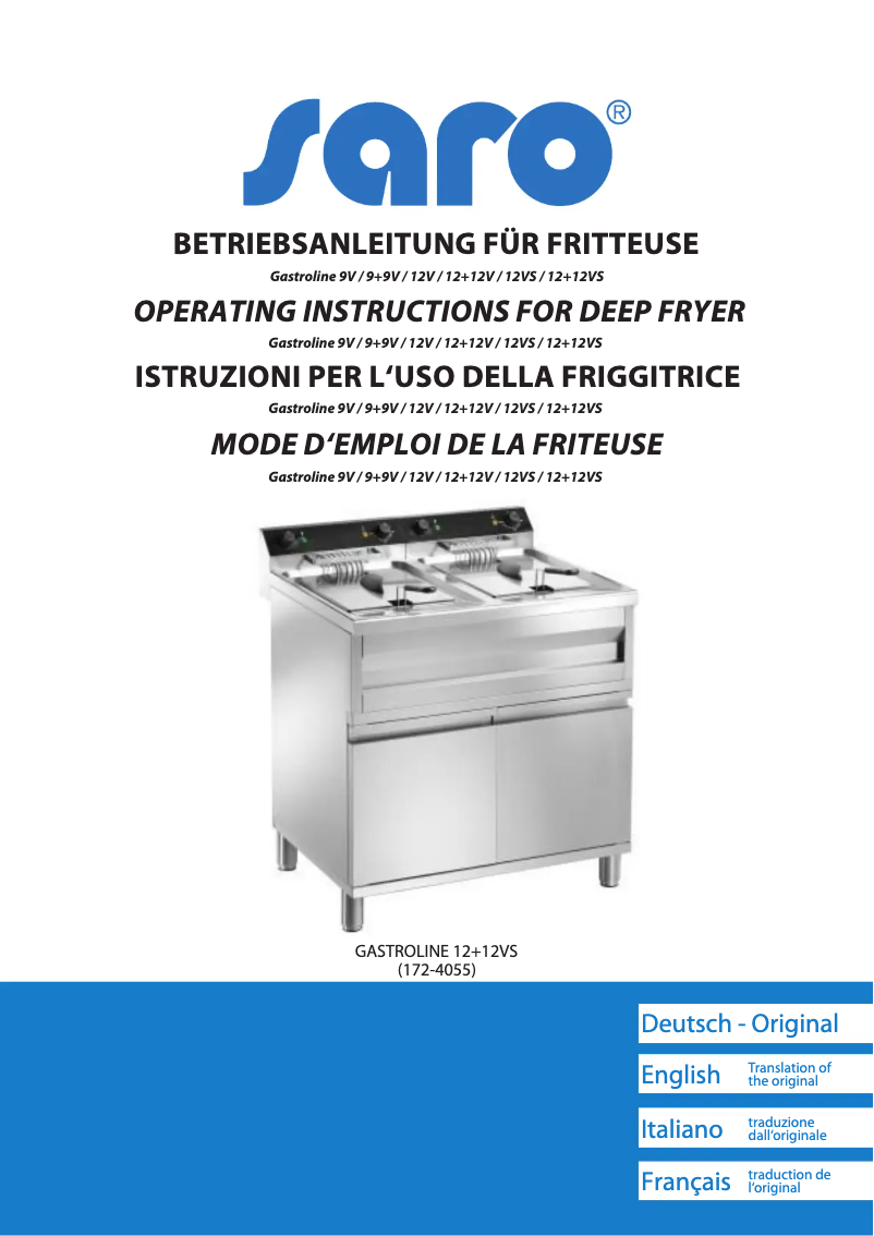 Page n°1 - Manuel utilisateur Saro Gastroline 9V