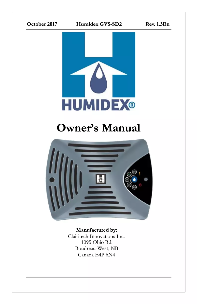 Page 1 de la notice Manuel utilisateur Humidex GVS-SD2