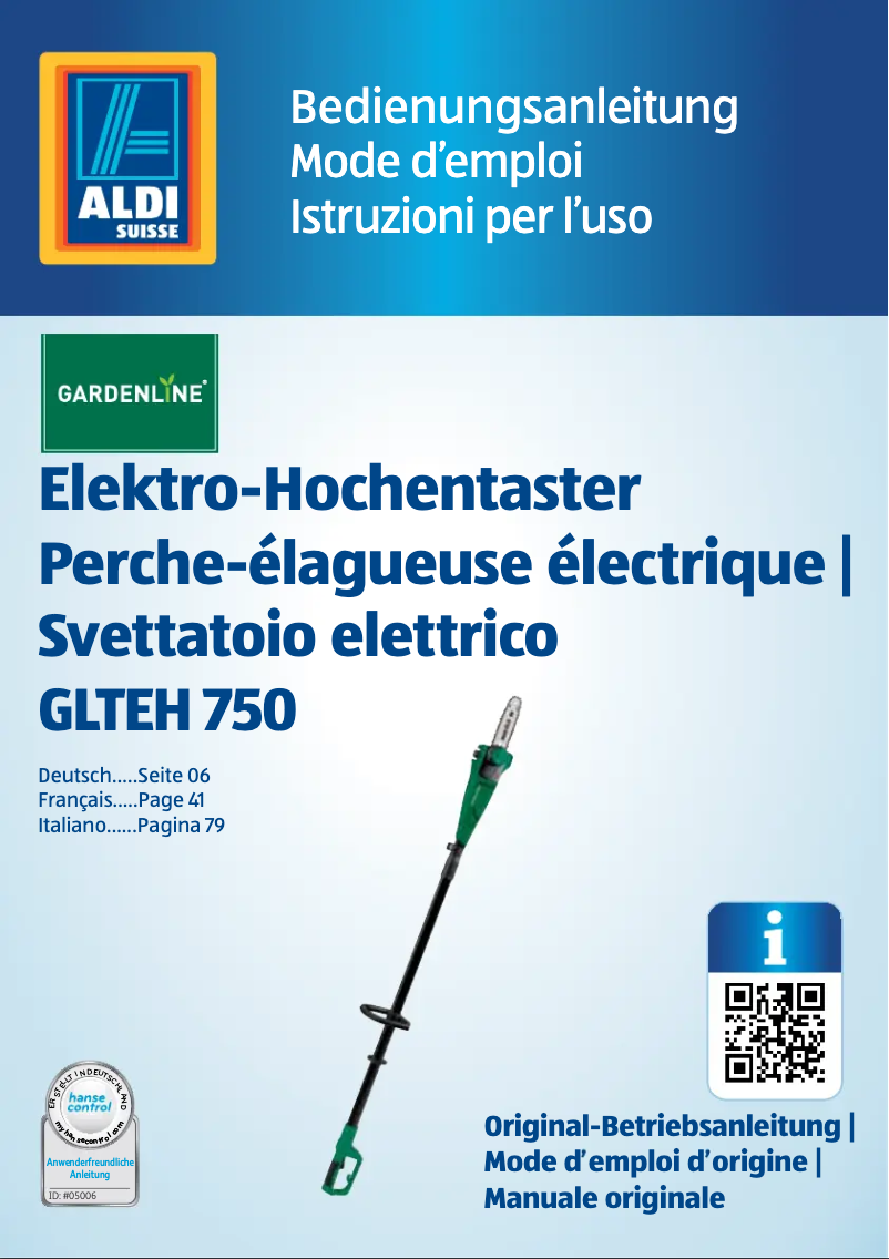 Page n°1 - Manuel utilisateur Gardenline GLTEH 750