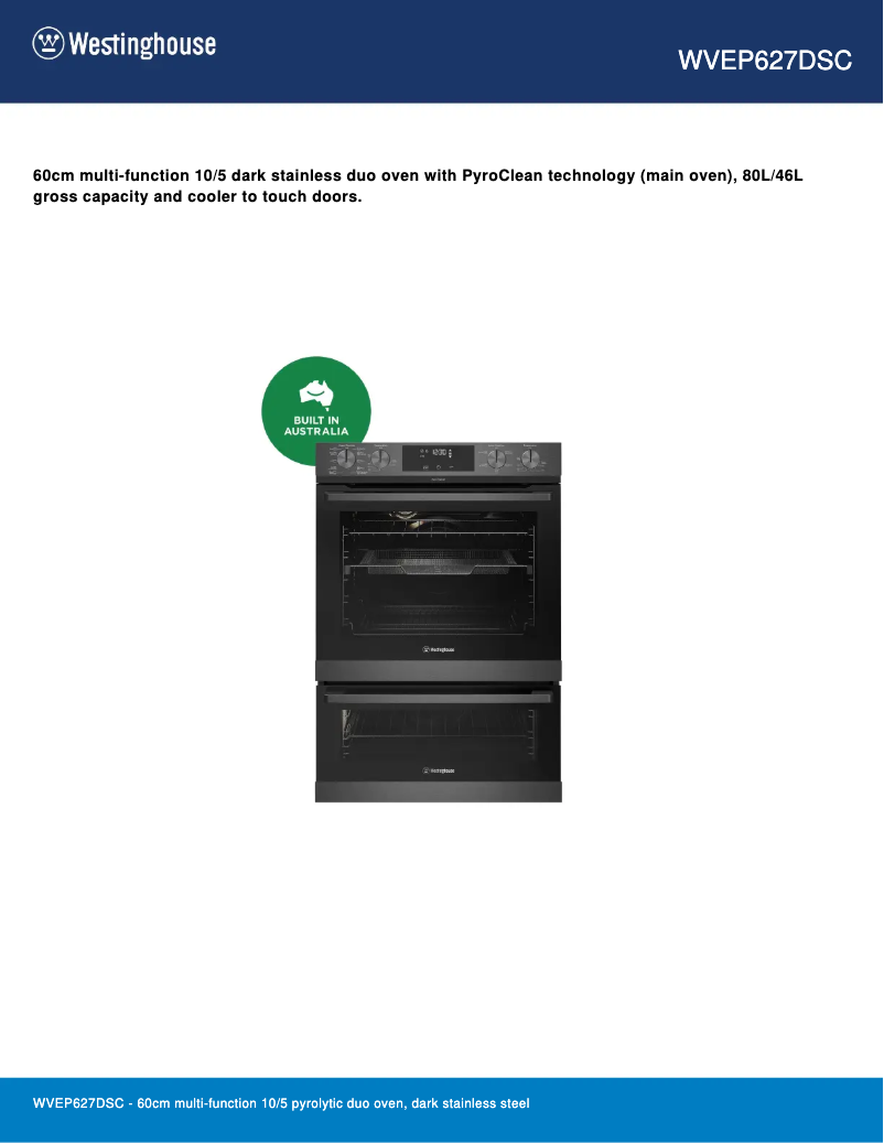 Page n°1 - Fiche technique Westinghouse WVEP627DSC