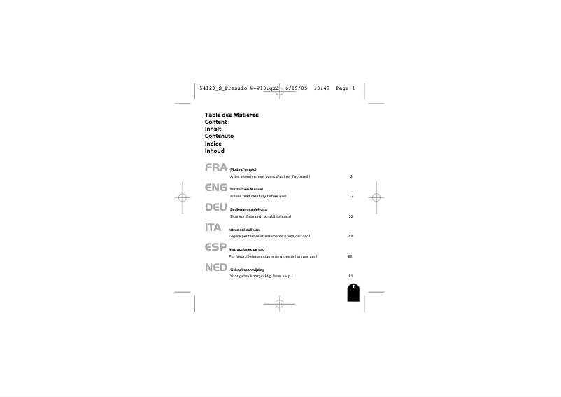 Page 1 de la notice Manuel utilisateur Terraillon Pressio W