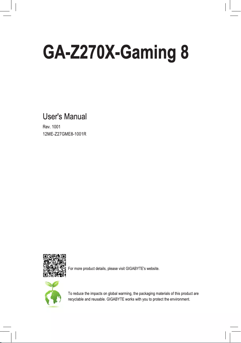 Page n°1 - Manuel utilisateur Gigabyte GA-Z270X-Gaming 8