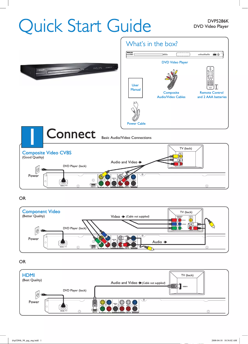 Página 1 del manual Guía de inicio rápido Philips DVP5286K