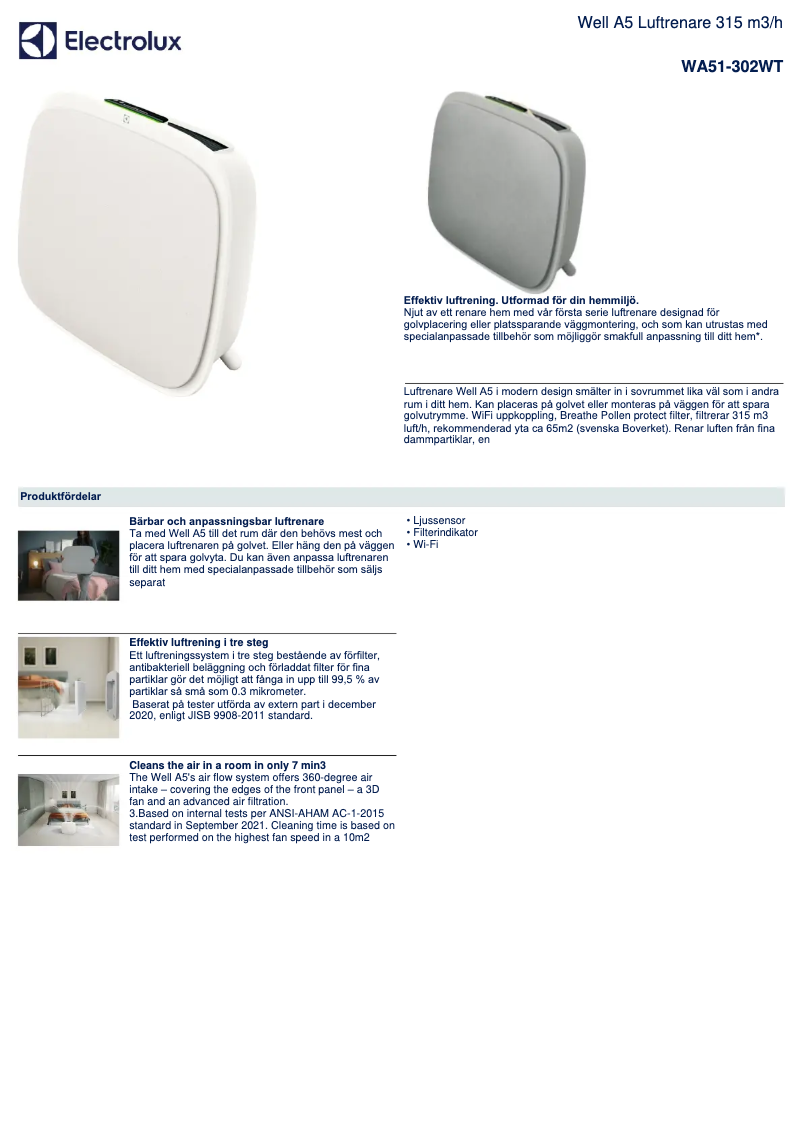 Page n°1 - Fiche technique Electrolux Well A5 WA51-302WT